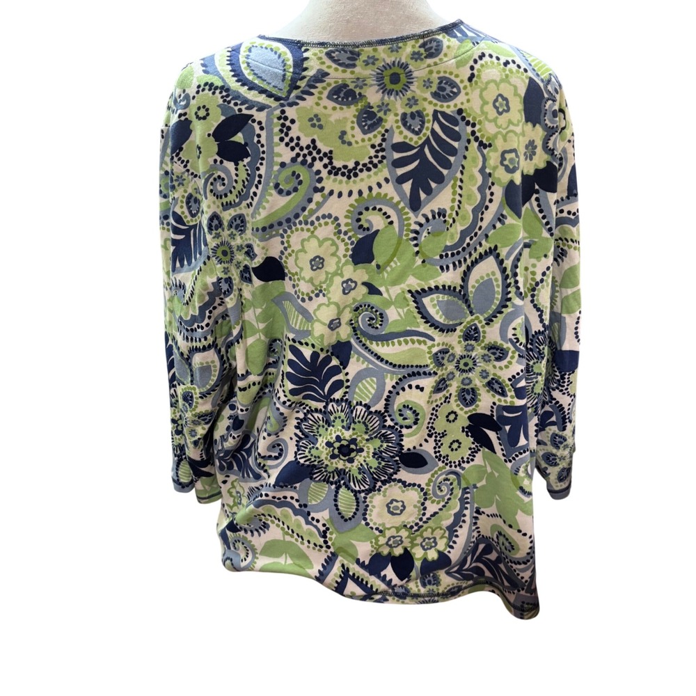 Sigrid Olsen Blue Green Floral Print V‎ Neck Long Sleeve Tunic Top VGUC Wmn 2X - Picture 4 of 7